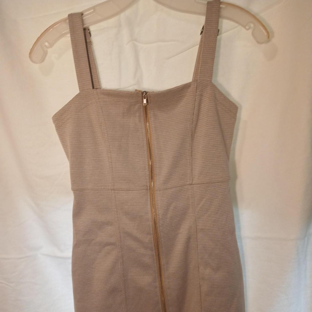 Forever 21 Beige Checkered Mini Dress Gold Zipper Small Tan Sleeveless